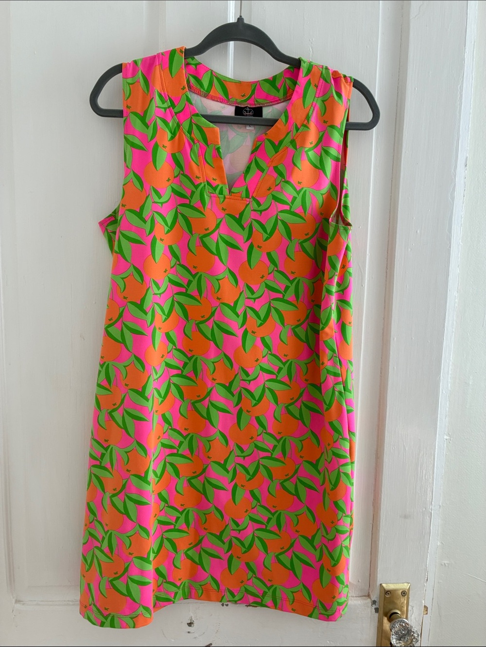 Sleeveless Mini Dress in Pink, Orange & Green Leaf Print